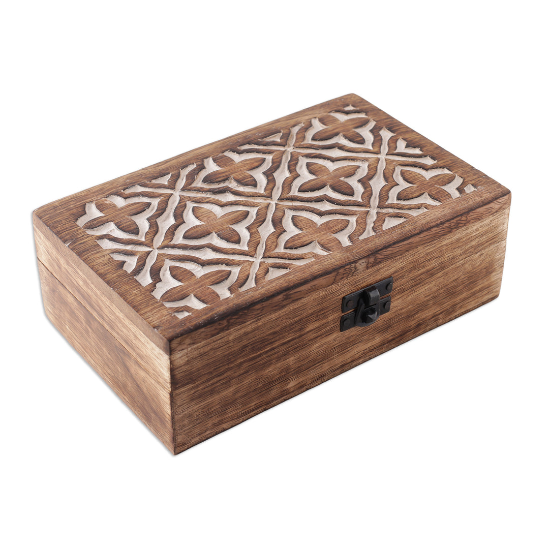 Jaali-Inspired Floral Rectangular Mango Wood Decorative Box - Floral Portal
