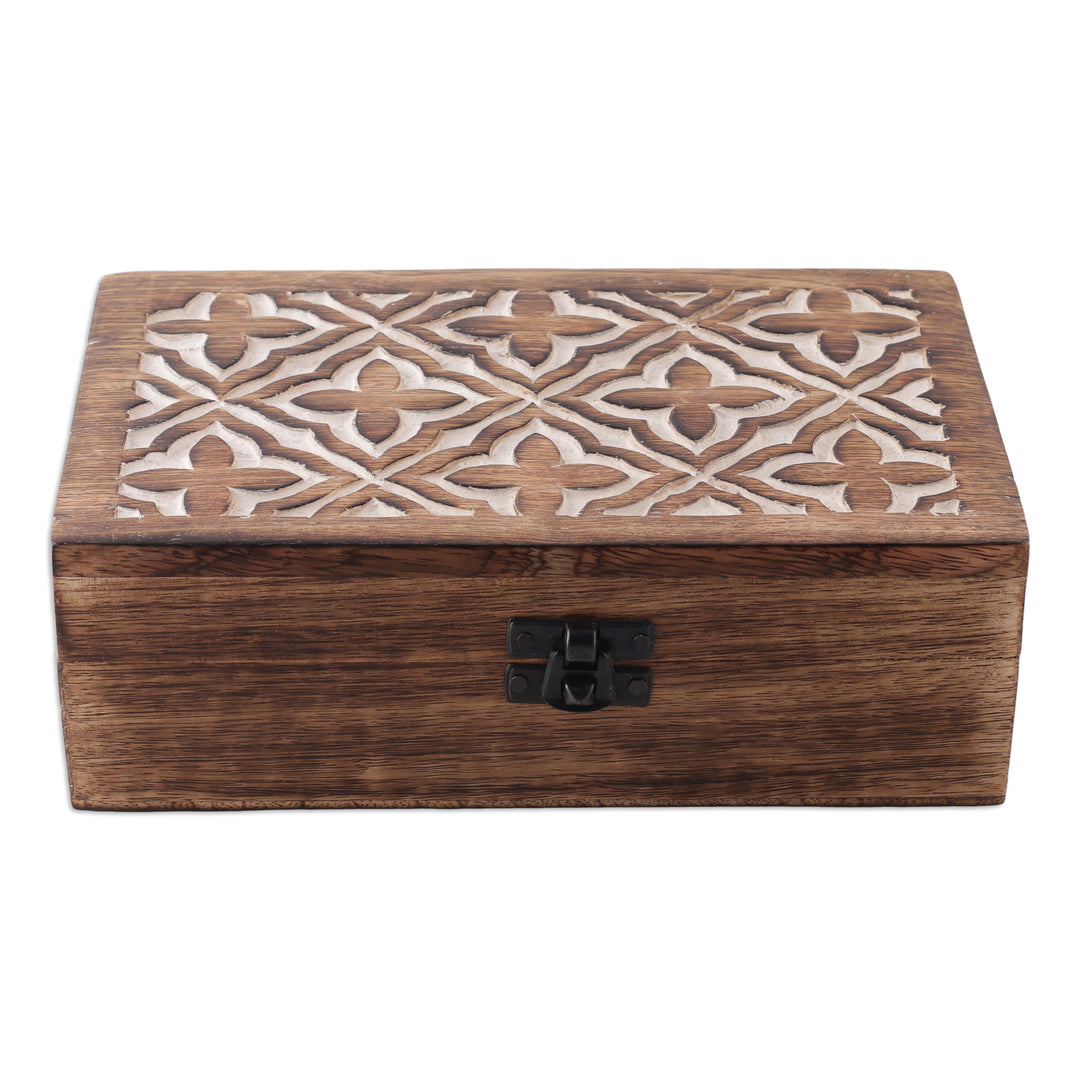 Jaali-Inspired Floral Rectangular Mango Wood Decorative Box - Floral Portal
