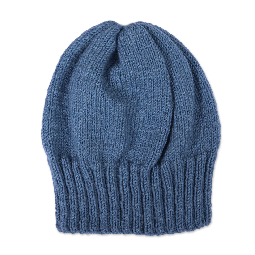 Blue Acrylic and Wool Blend Knit Hat Crafted in Armenia - Blue Era