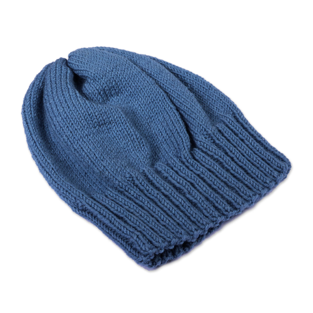 Blue Acrylic and Wool Blend Knit Hat Crafted in Armenia - Blue Era