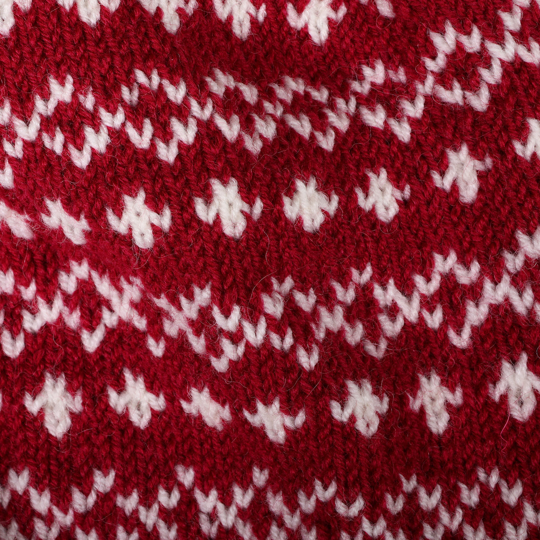 Snowflake-Patterned Burgundy Acrylic and Wool Blend Knit Hat - Bold Snowflakes