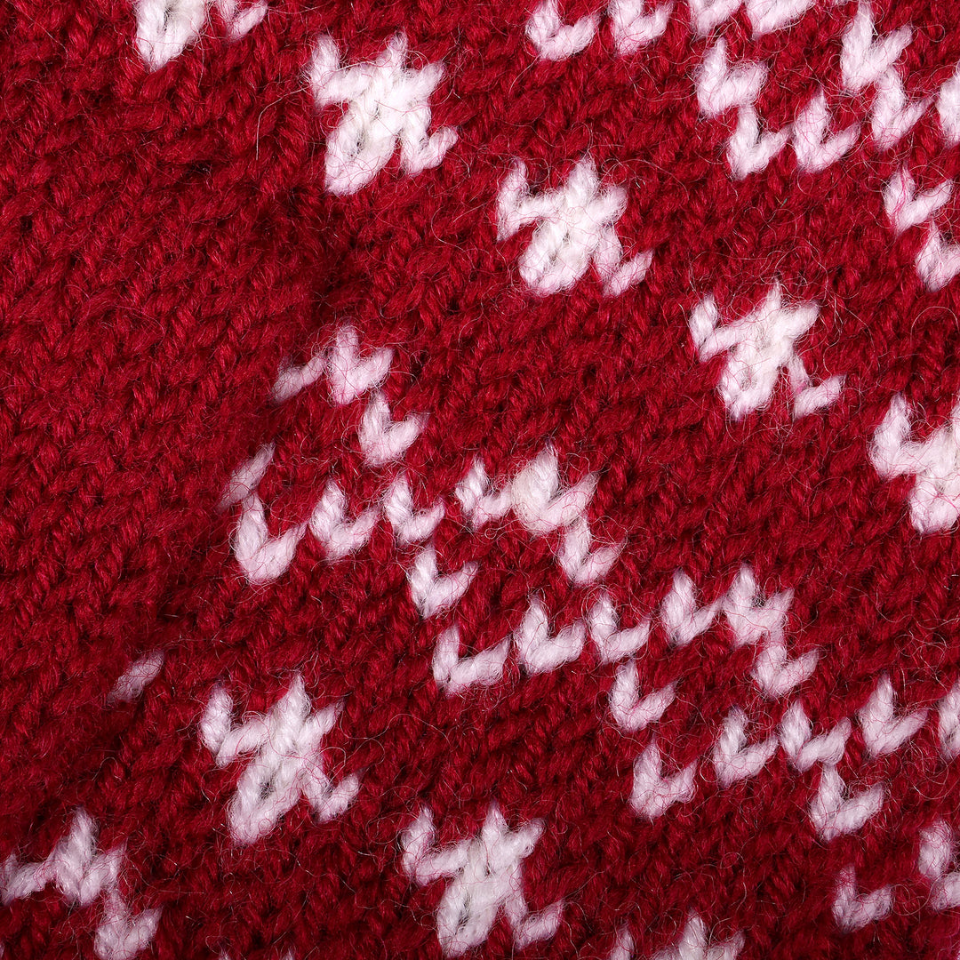 Snowflake-Themed Burgundy and White Wool Blend Knit Mittens - Bold Snowflakes