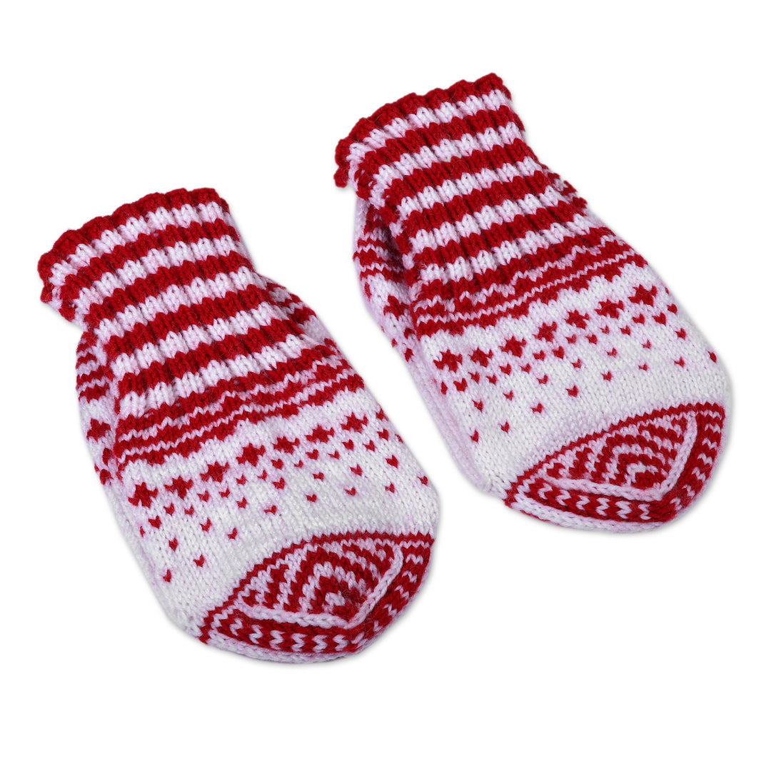 Handmade Wool Blend Knit Socks in White and Red Hues - Winter Red