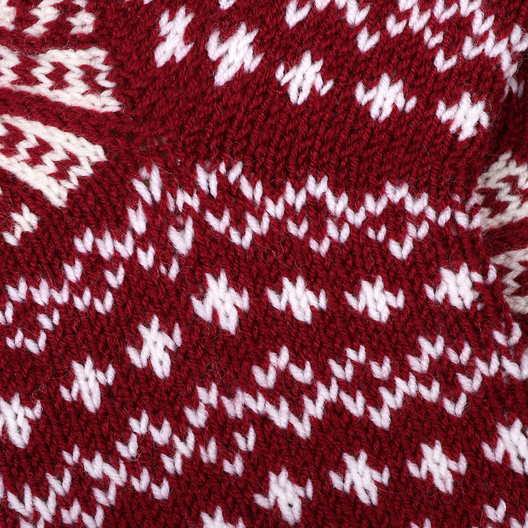 Burgundy and White Acrylic and Wool Snowflake Knit Socks - Bold Snowflakes