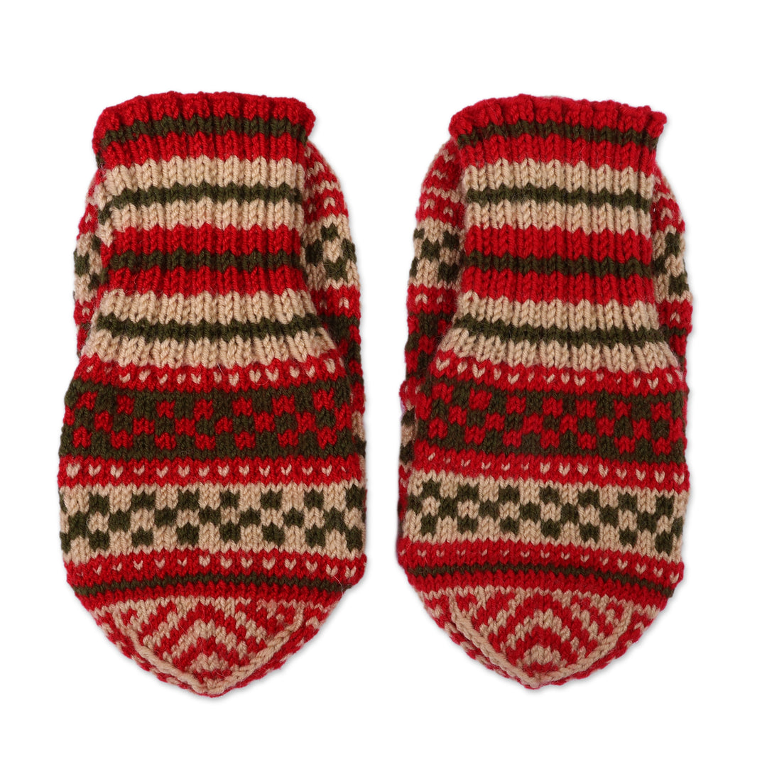 Classic Patterned Red and Green Acrylic and Wool Knit Socks - Cozy Steps