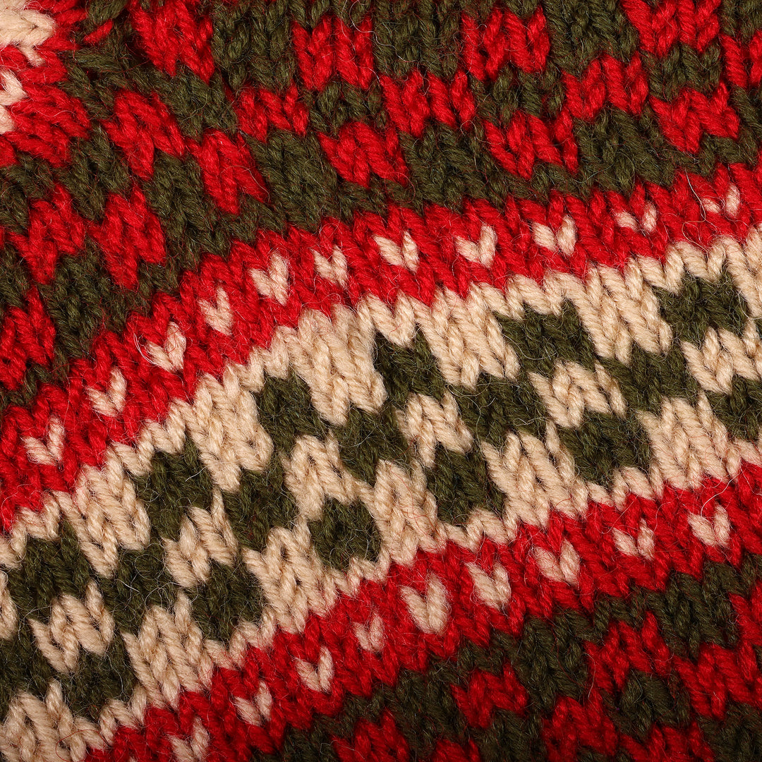 Classic Patterned Red and Green Acrylic and Wool Knit Socks - Cozy Steps