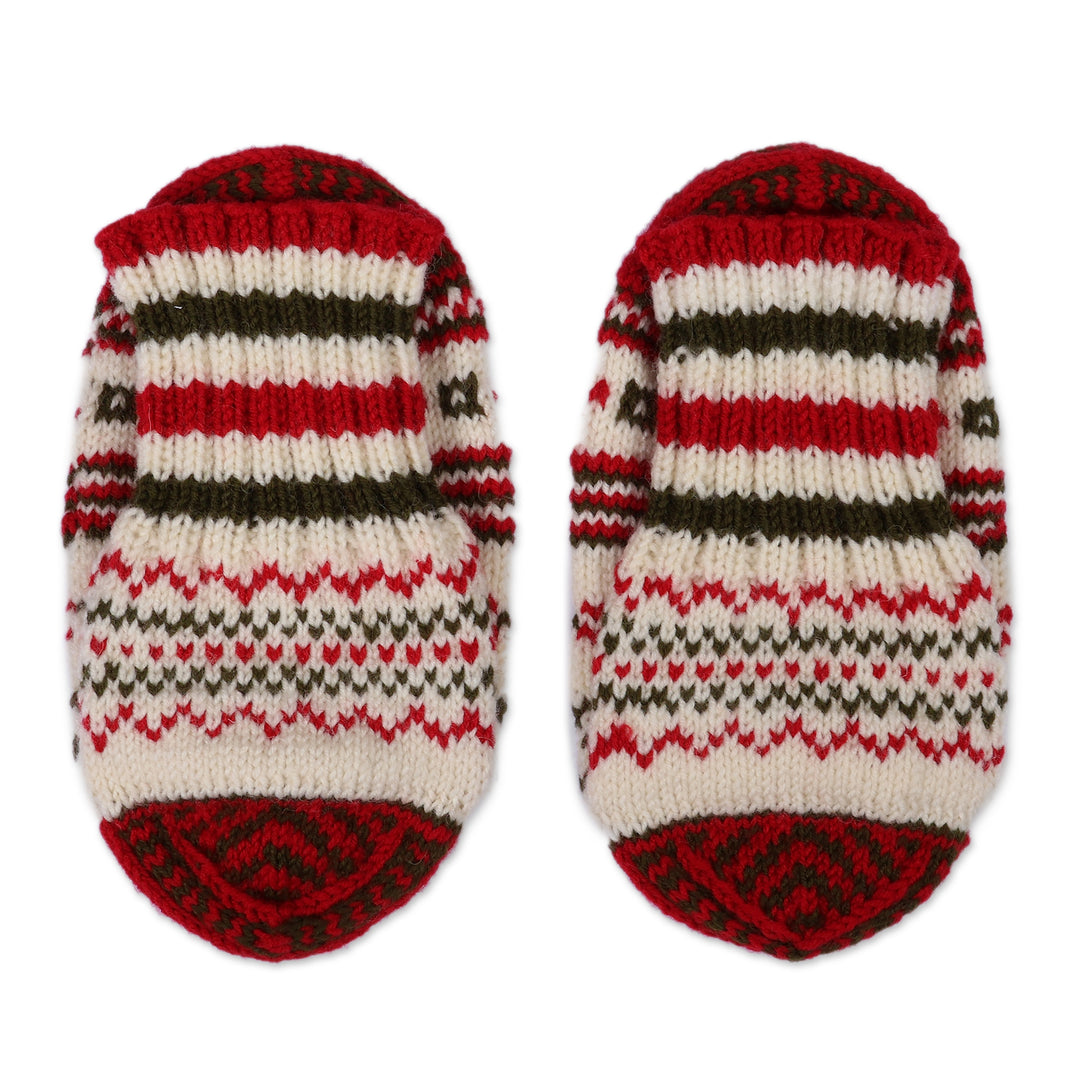 Red and White Acrylic and Wool Knit Socks Crafted in Armenia - Festive Walk