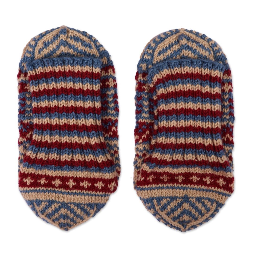 Armenian-Made Acrylic and Wool Knit Socks in Blue and Red - Winter Walk