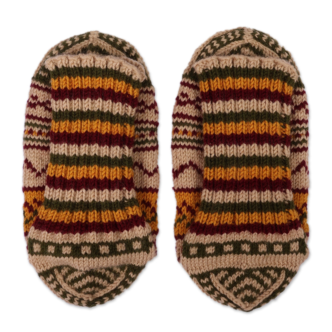 Yellow and Green Wool Blend Knit Socks Crafted in Armenia - Happy Walk