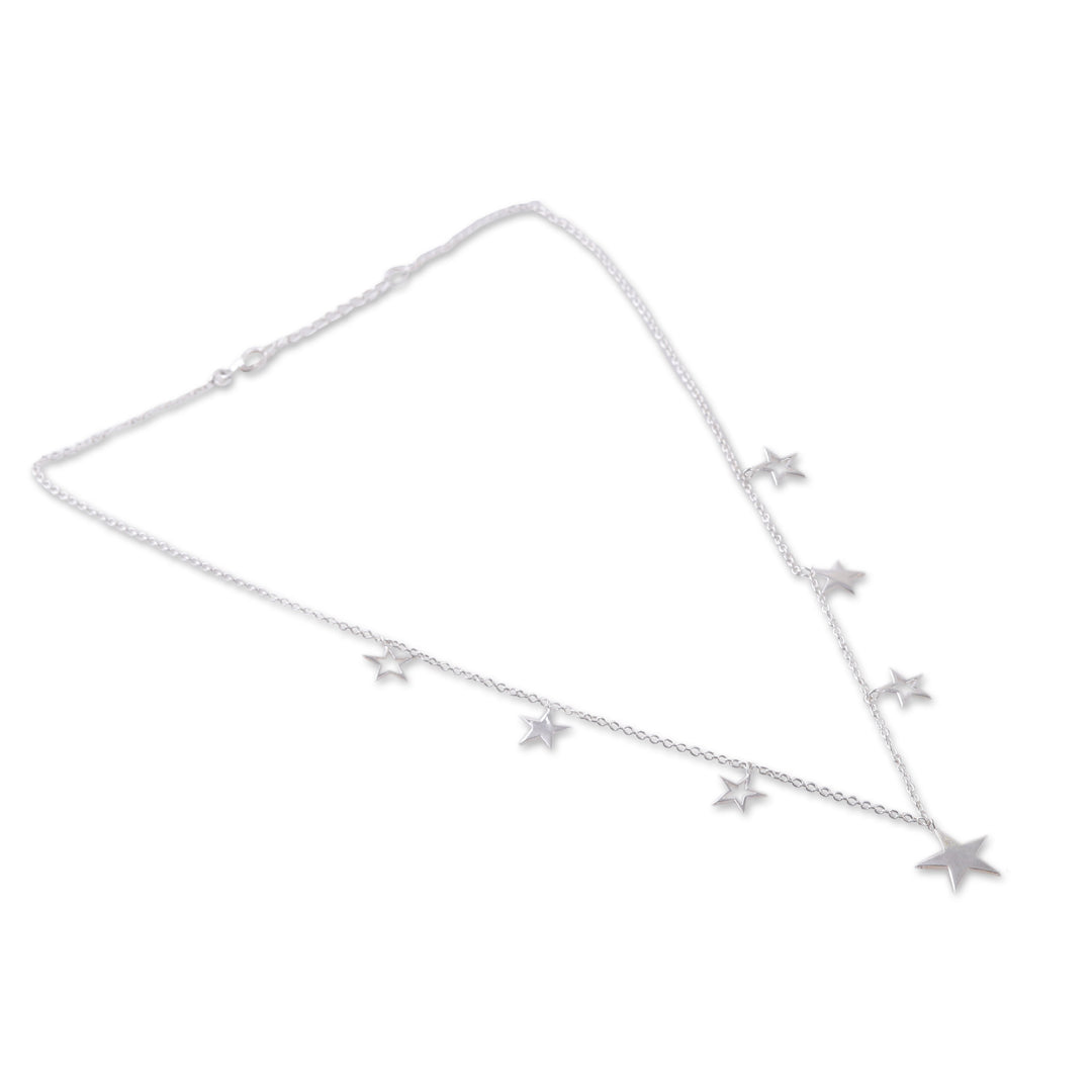High-Polished Star-Themed Sterling Silver Charm Necklace - Starry Desires