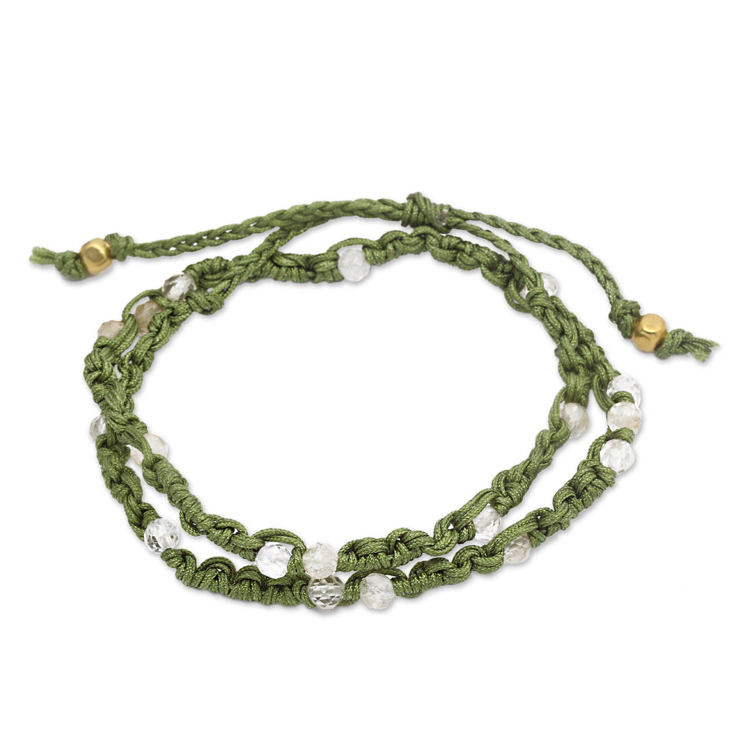 Citrine Macrame Wrap Bracelet with Gold-Plated Brass Beads - Green Flair