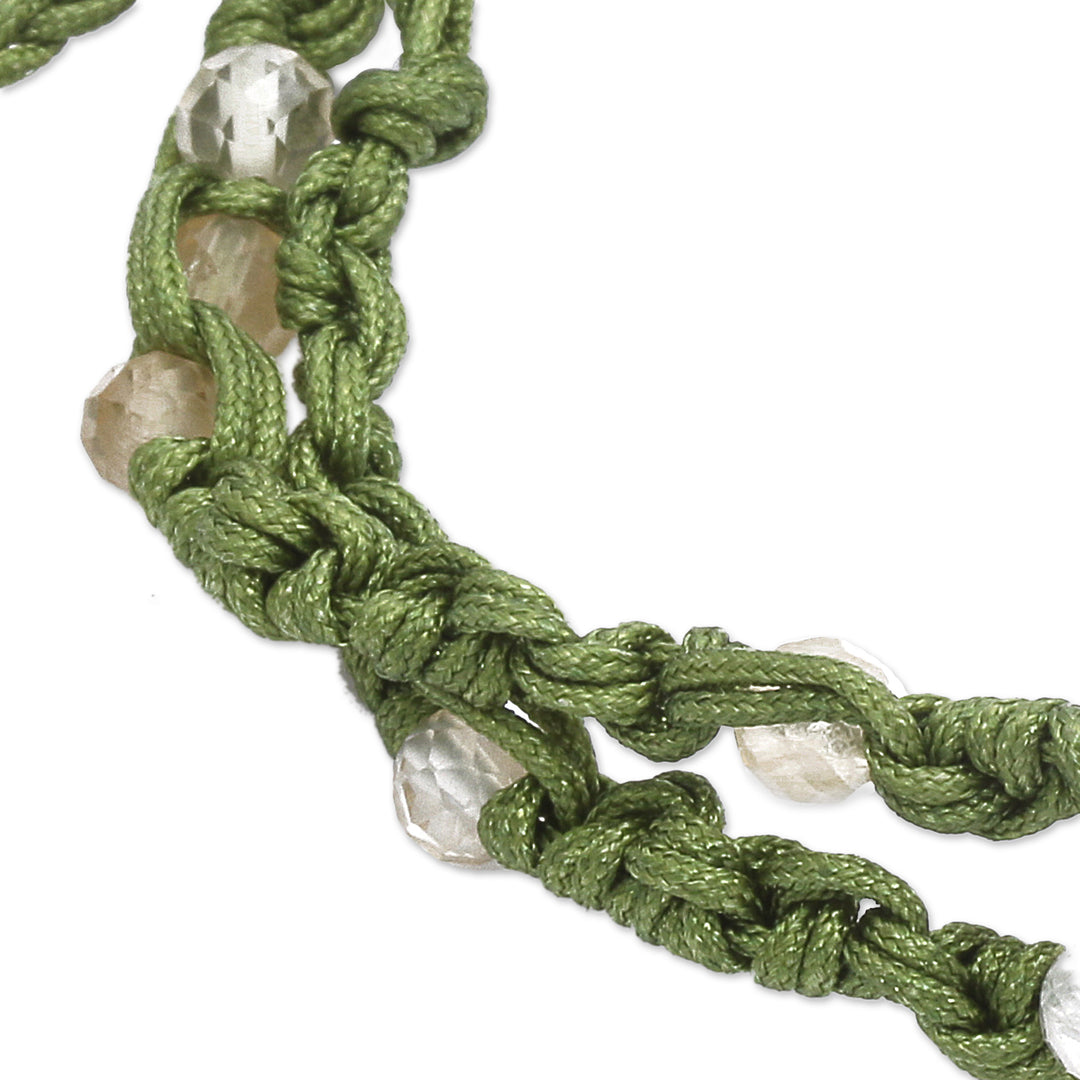 Citrine Macrame Wrap Bracelet with Gold-Plated Brass Beads - Green Flair