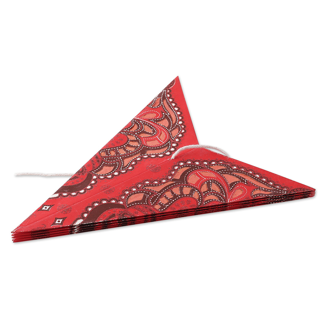 Pair of Handcrafted Red Paper Star Wall Accents with Glitter - Stellar Crimson