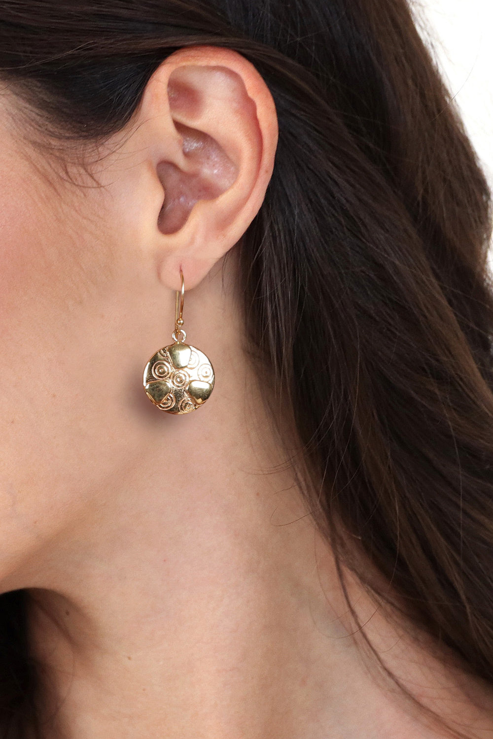 Brass Dangle Earrings with Engraved Patterns from India - Symphony of Balance