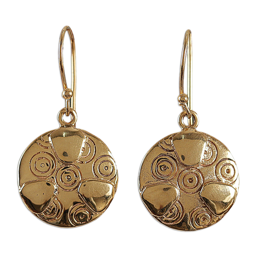 Brass Dangle Earrings with Engraved Patterns from India - Symphony of Balance
