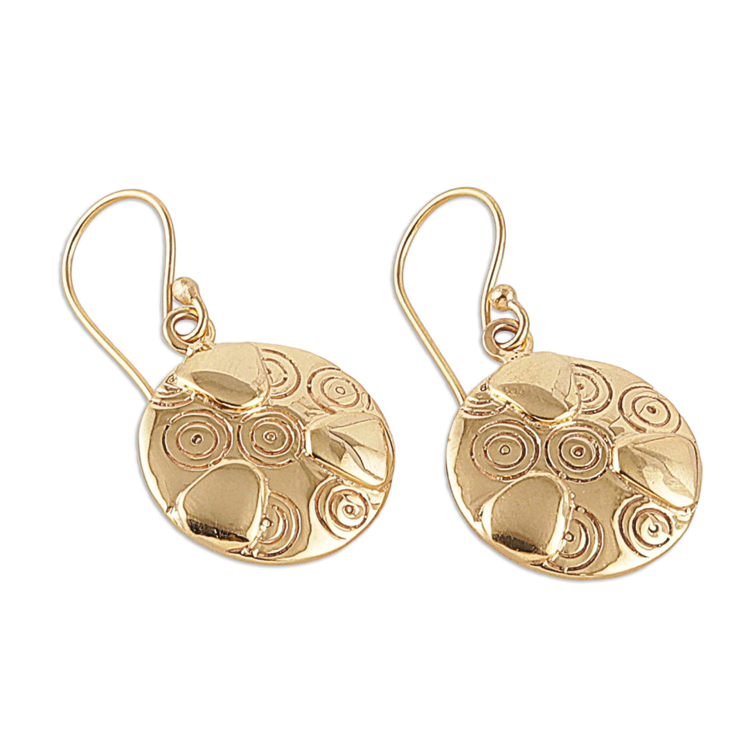 Brass Dangle Earrings with Engraved Patterns from India - Symphony of Balance
