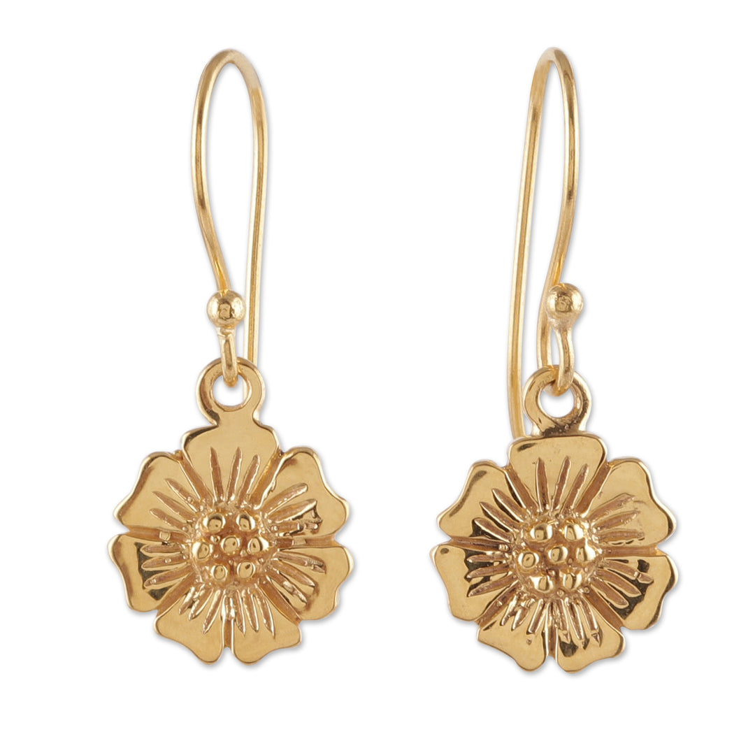Spring-Themed Floral Brass Dangle Earrings from India - Floral Elation