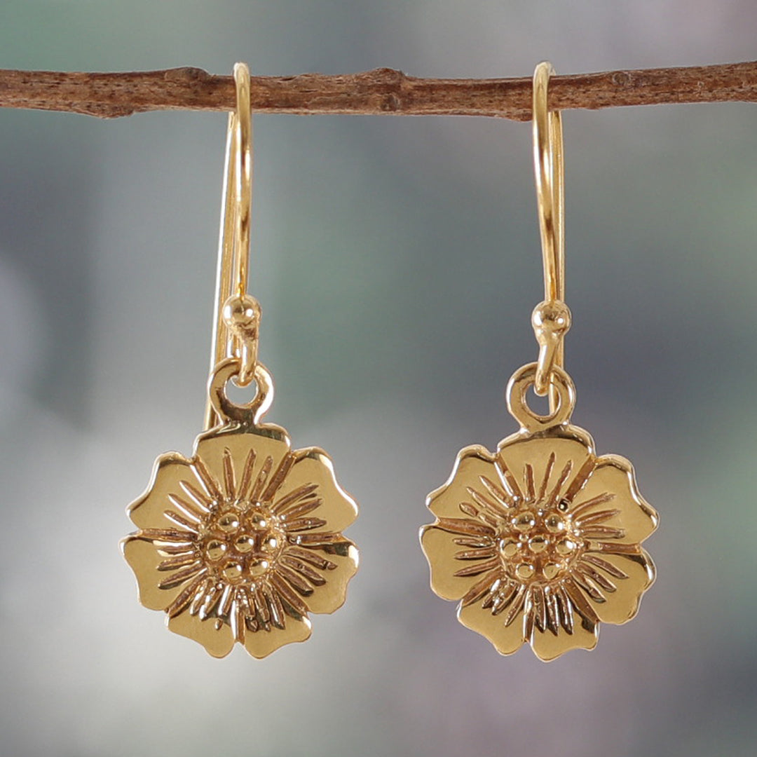 Spring-Themed Floral Brass Dangle Earrings from India - Floral Elation