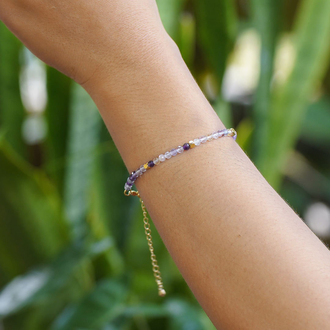 18k Gold-Accented Brass and Fluorite Beaded Bracelet - Enchanted Gold