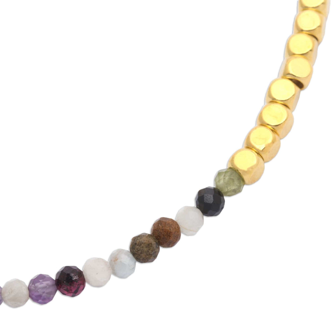 18k Gold-Plated Brass and Fluorite Beaded Bracelet from Bali - Paradise Rainbow