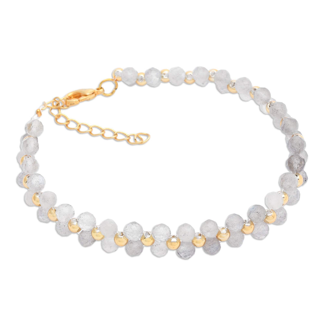 Gold-Accented Adjustable Rainbow Moonstone Beaded Bracelet - Moon Splendor