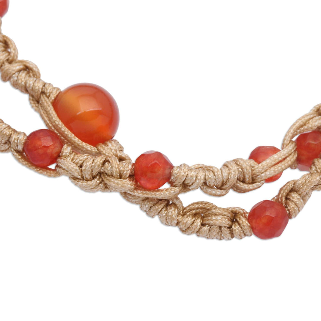 Carnelian Beaded Macrame Wrap Bracelet from Bali - Pure Flames