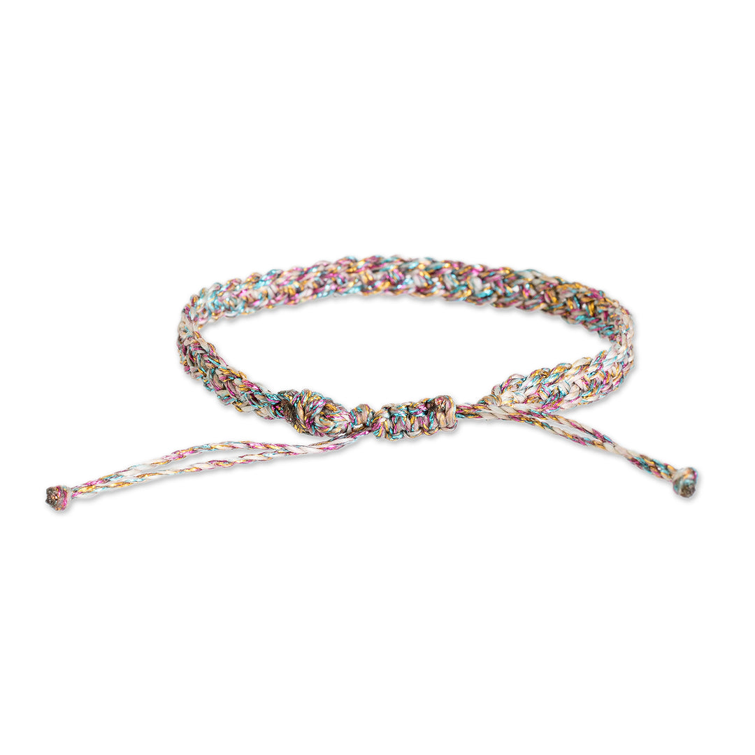 Grey Pink Light Blue Golden-Hued Macrame Wristband Bracelet - Chromatic Symphony