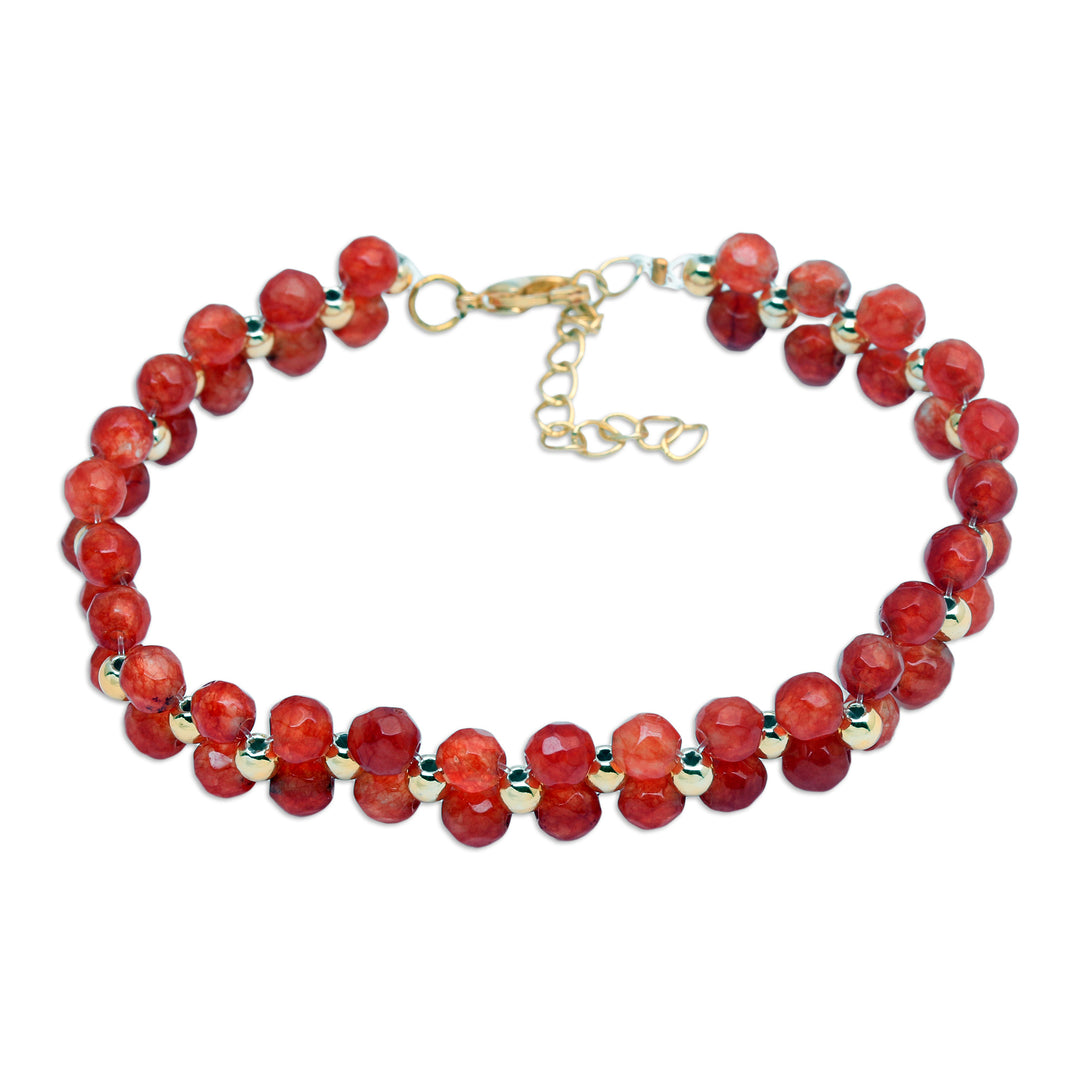 Gold-Accented Adjustable Carnelian Beaded Wristband Bracelet - Fire Splendor