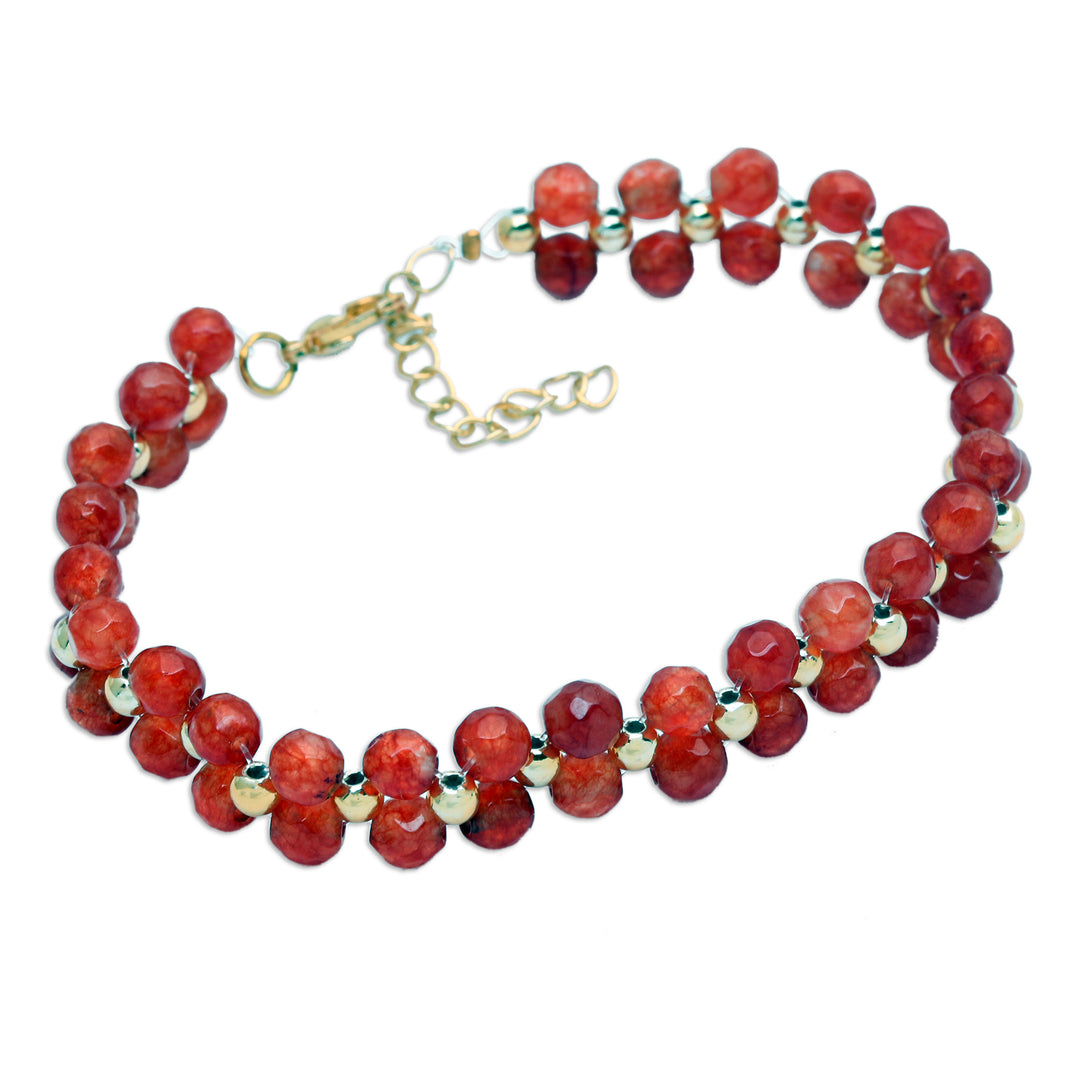 Gold-Accented Adjustable Carnelian Beaded Wristband Bracelet - Fire Splendor