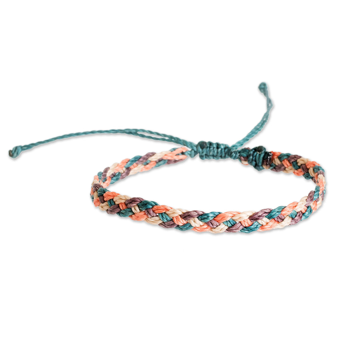 Macrame Wristband Bracelet in Teal Peach Purple and Beige - Cosmic Dazzle