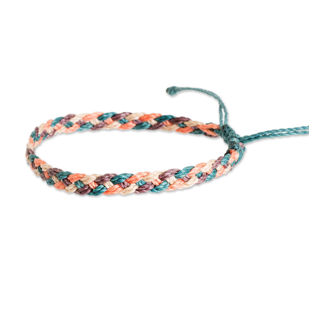Macrame Wristband Bracelet in Teal Peach Purple and Beige - Cosmic Dazzle