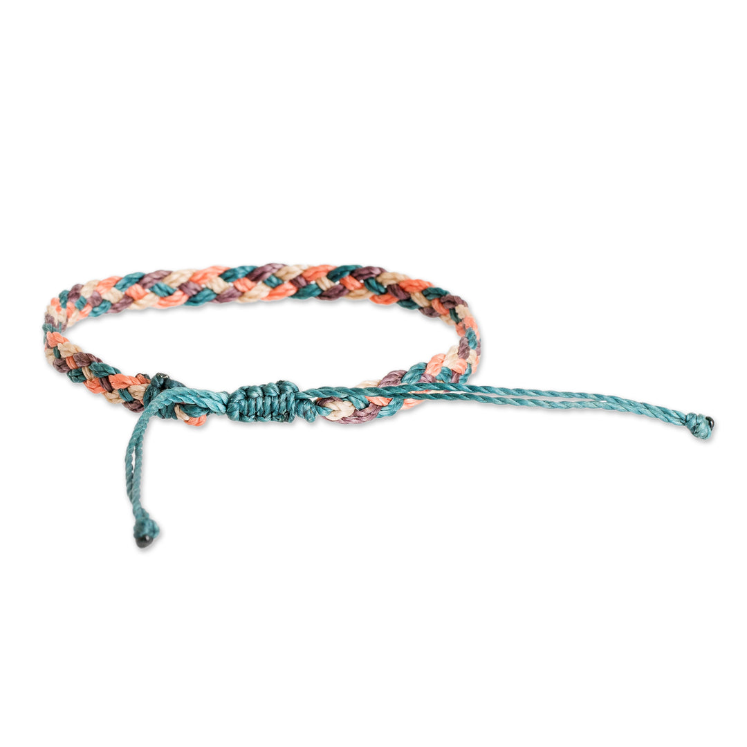 Macrame Wristband Bracelet in Teal Peach Purple and Beige - Cosmic Dazzle