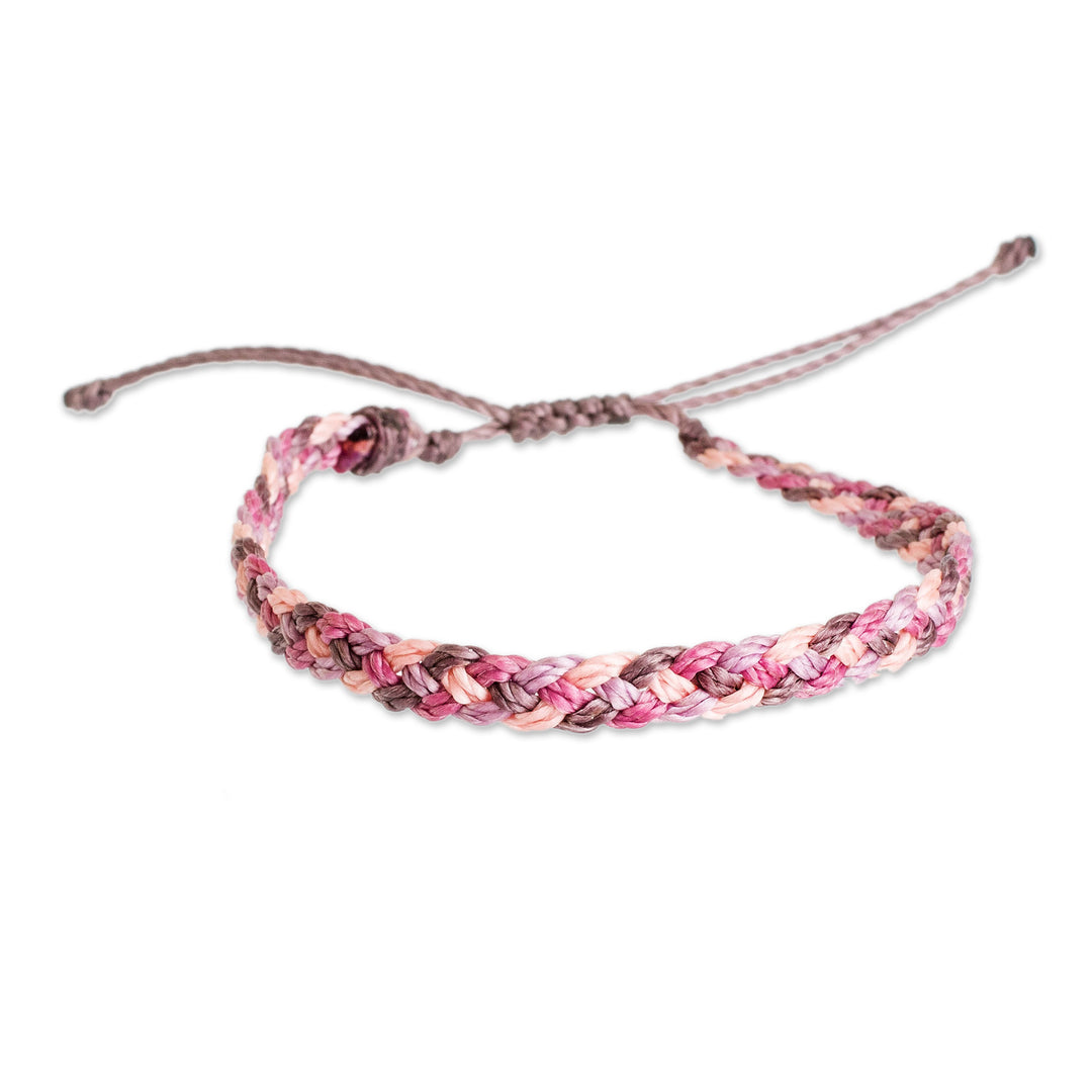 Adjustable Macrame Pink Purple Grey Wristband Bracelet - Pink Tenderness