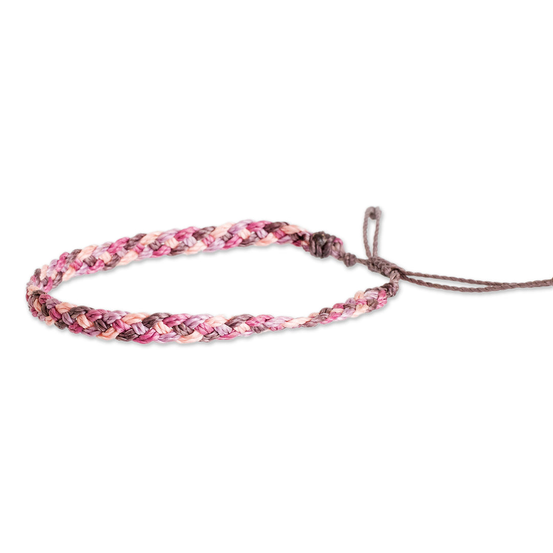 Adjustable Macrame Pink Purple Grey Wristband Bracelet - Pink Tenderness
