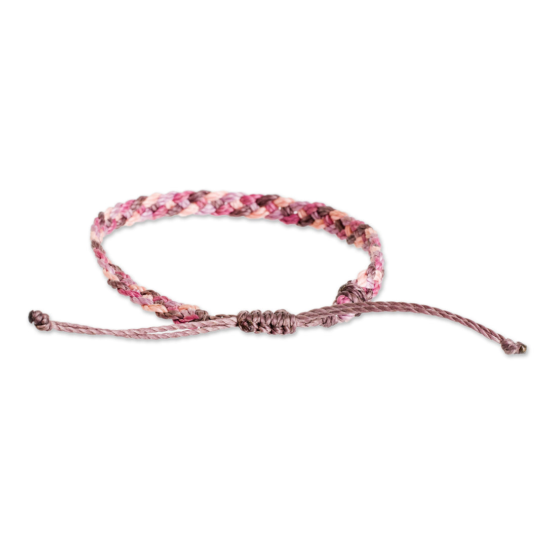 Adjustable Macrame Pink Purple Grey Wristband Bracelet - Pink Tenderness