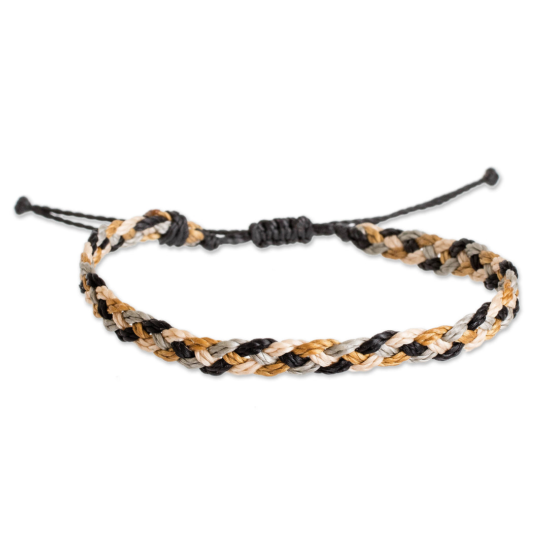 Macrame Wristband Bracelet in Yellow Black Grey and Beige - Refined Look