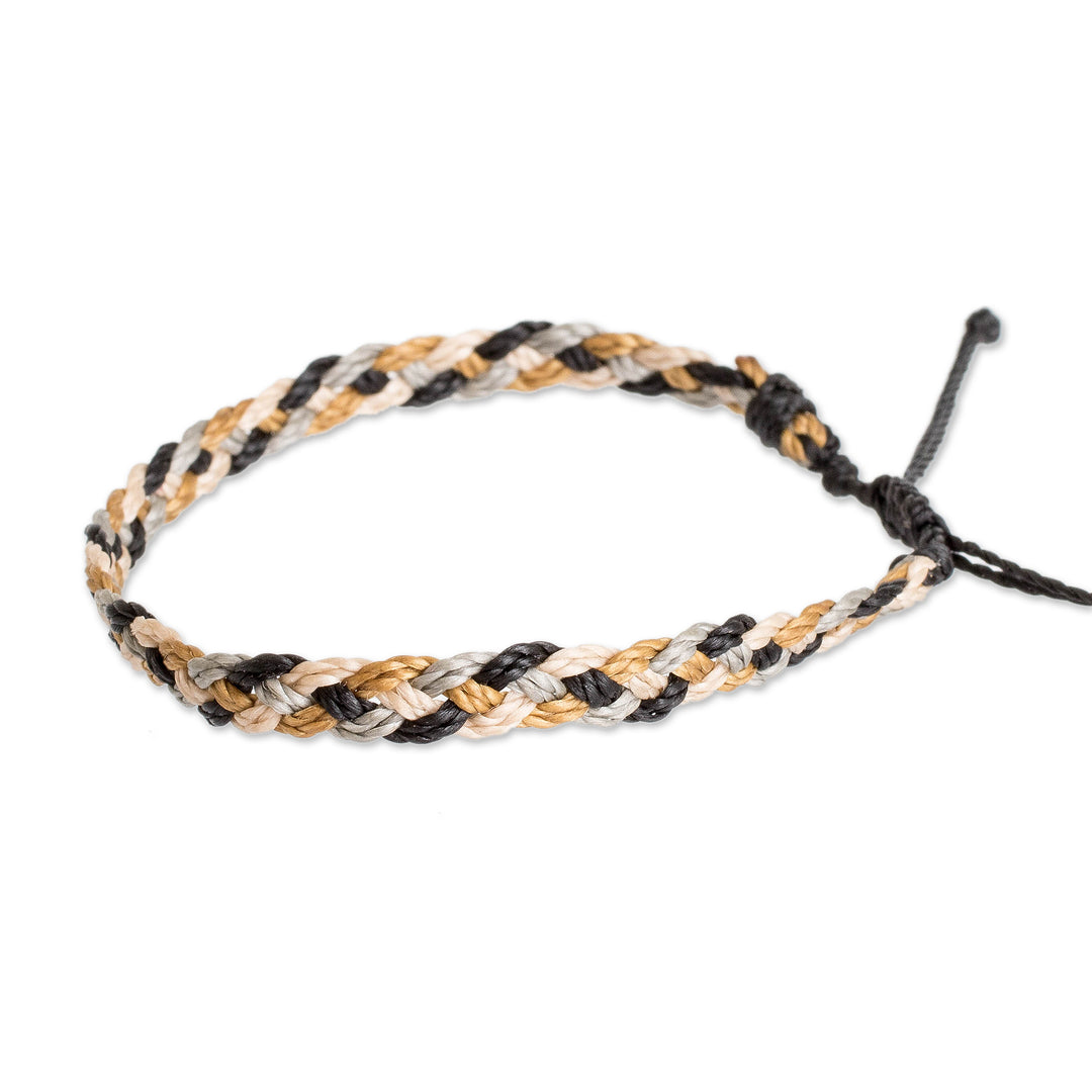 Macrame Wristband Bracelet in Yellow Black Grey and Beige - Refined Look