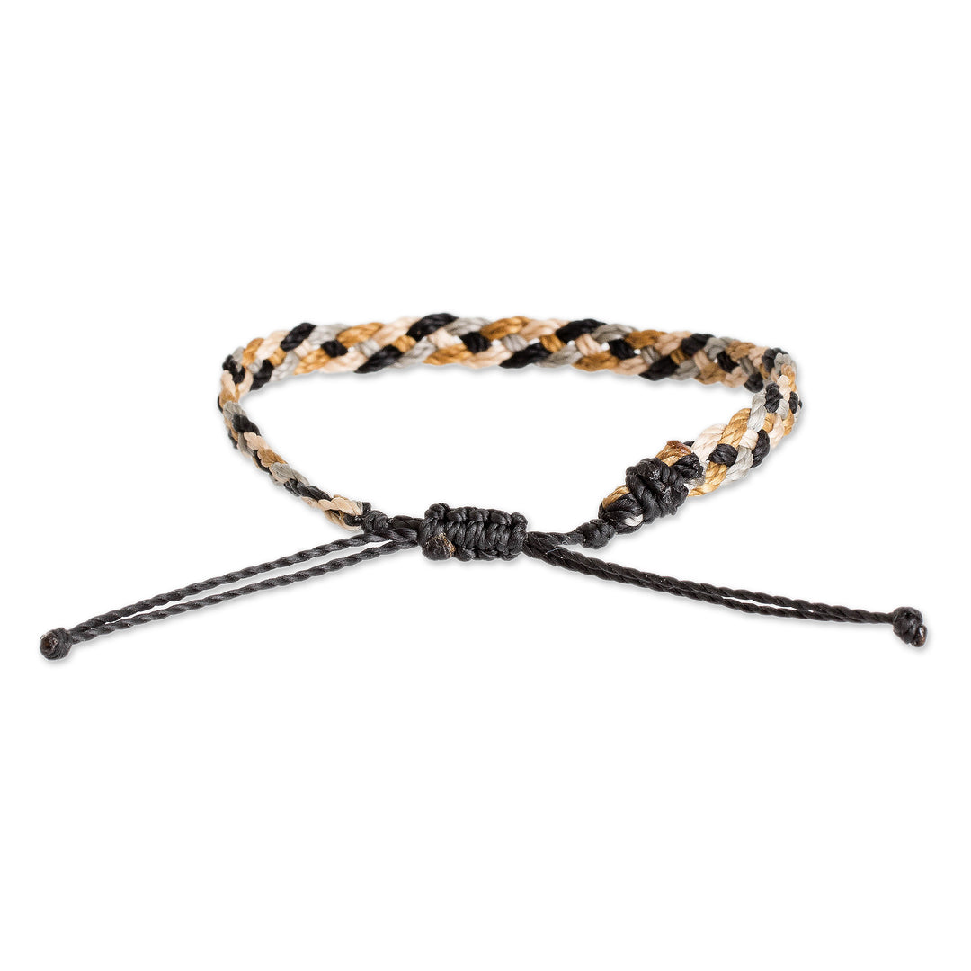 Macrame Wristband Bracelet in Yellow Black Grey and Beige - Refined Look