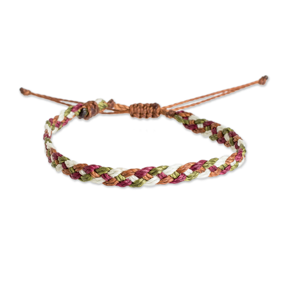 Brown Burgundy White Green Macrame Wristband Bracelet - Exquisite Contrasts