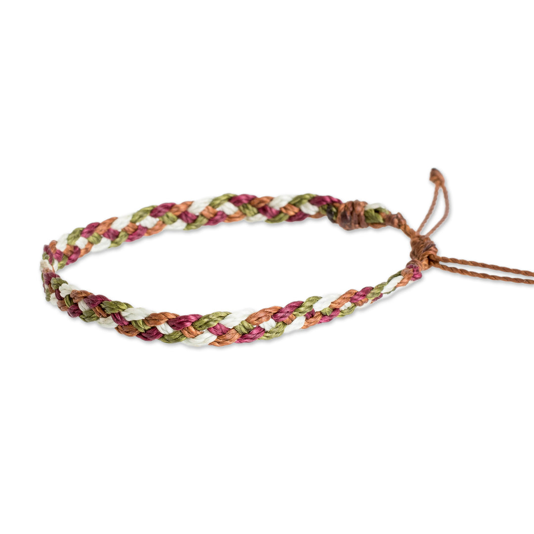Brown Burgundy White Green Macrame Wristband Bracelet - Exquisite Contrasts