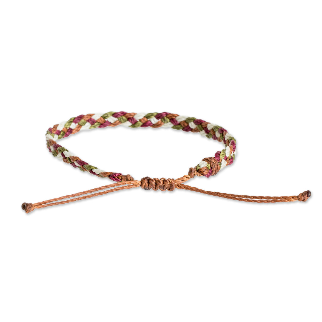 Brown Burgundy White Green Macrame Wristband Bracelet - Exquisite Contrasts