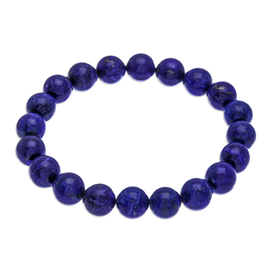 Handcrafted Thai Lapis Lazuli Beaded Stretch Bracelet - Cool Mist