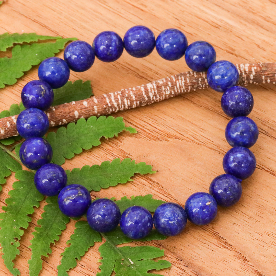 Handcrafted Thai Lapis Lazuli Beaded Stretch Bracelet - Cool Mist