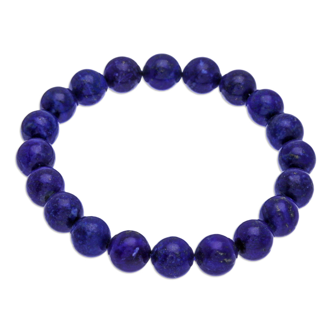 Handcrafted Thai Lapis Lazuli Beaded Stretch Bracelet - Cool Mist