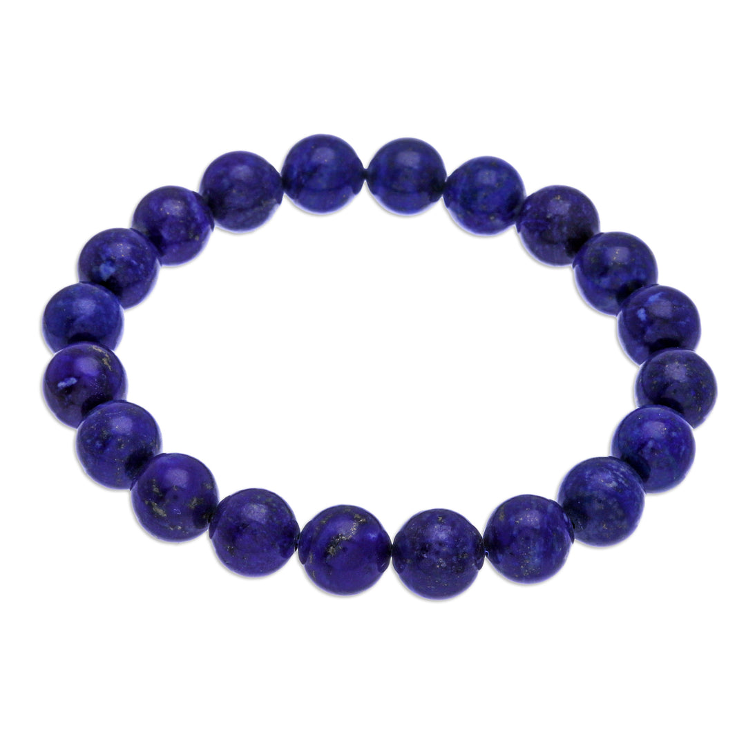 Handcrafted Thai Lapis Lazuli Beaded Stretch Bracelet - Cool Mist