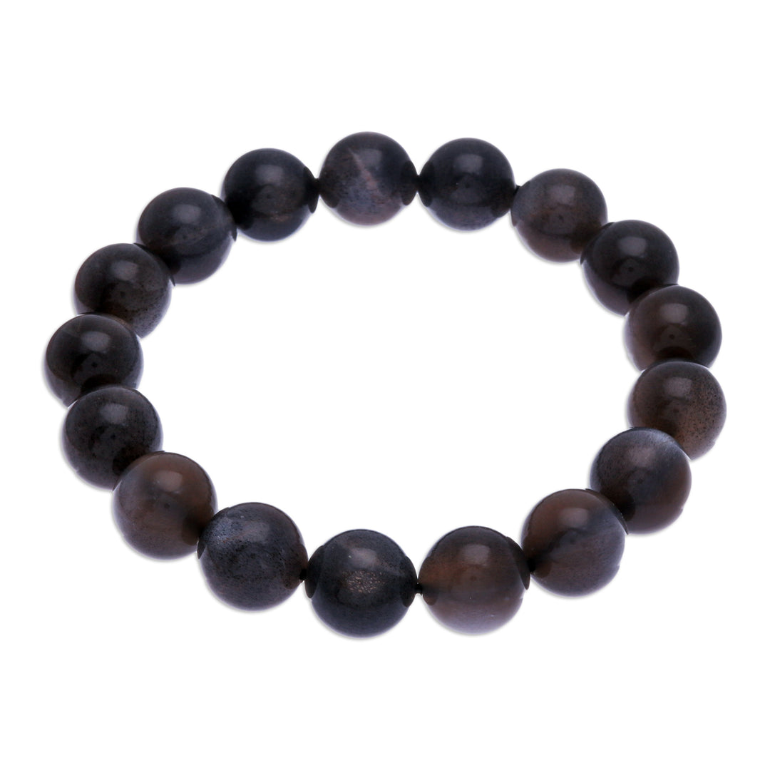 Handcrafted Moonstone Beaded Stretch Bracelet from Thailand - Magnetic Mist