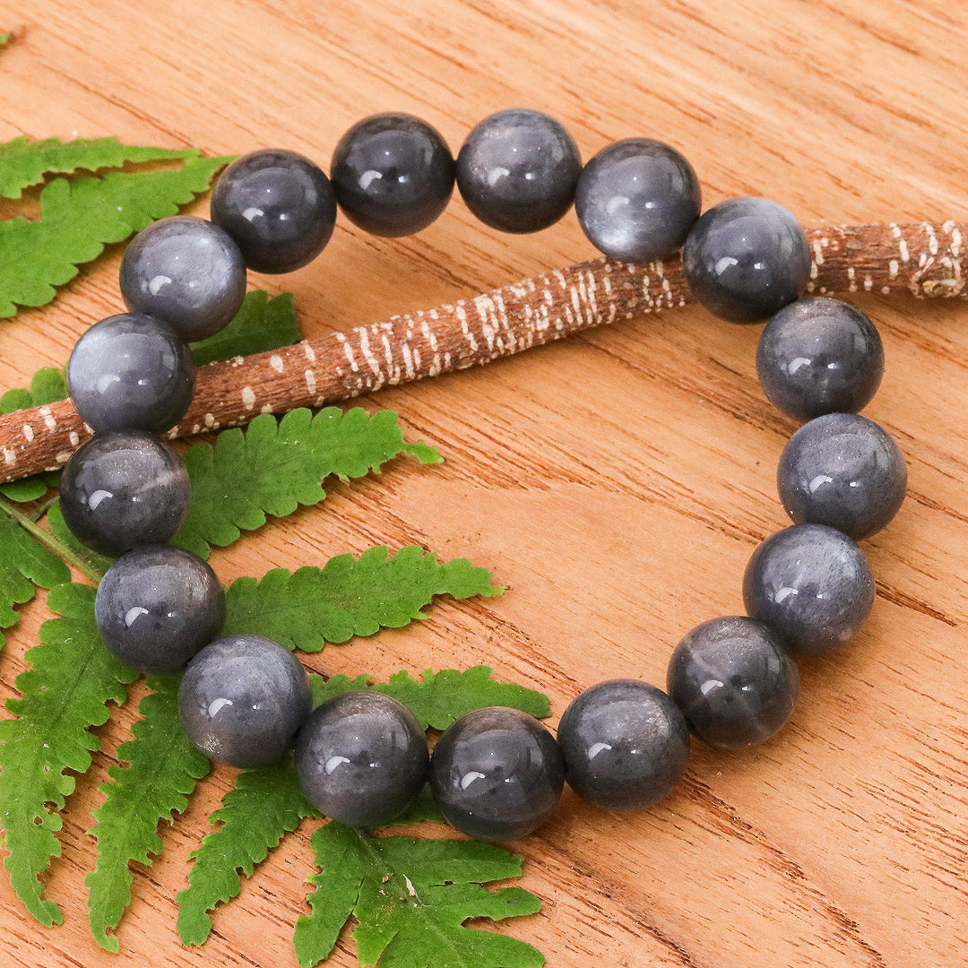 Handcrafted Moonstone Beaded Stretch Bracelet from Thailand - Magnetic Mist