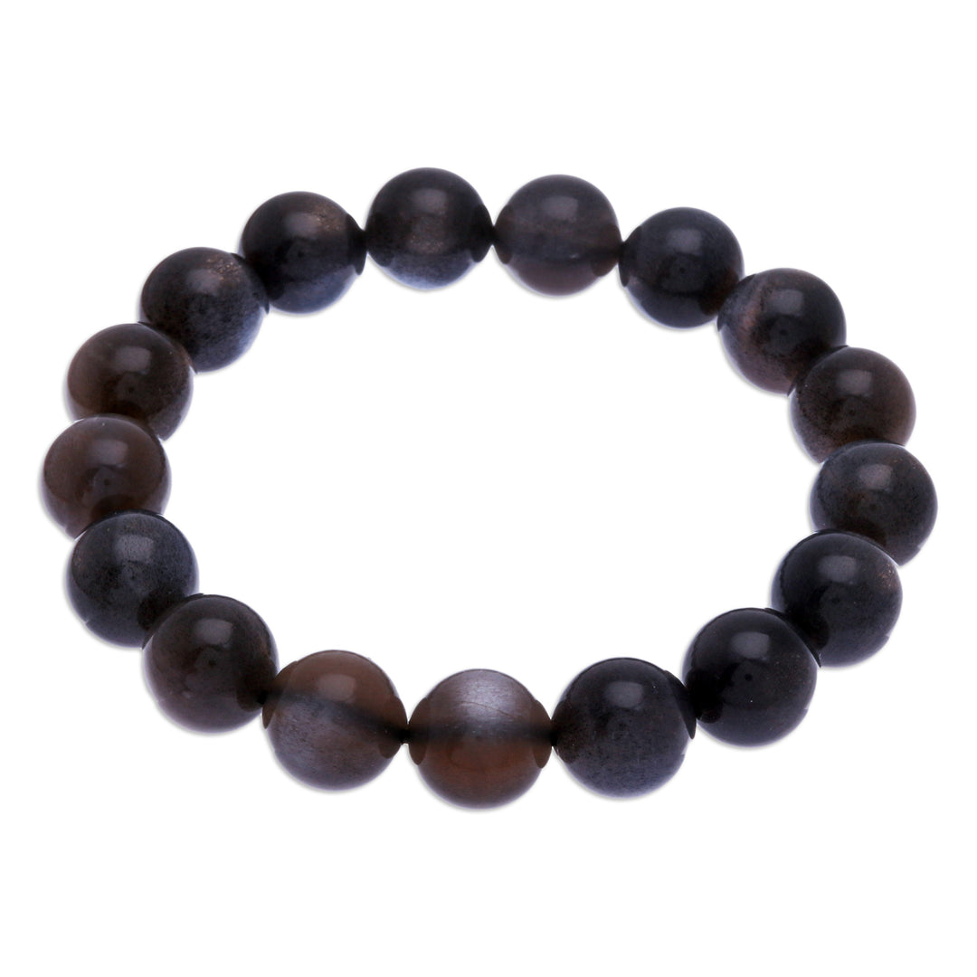 Handcrafted Moonstone Beaded Stretch Bracelet from Thailand - Magnetic Mist