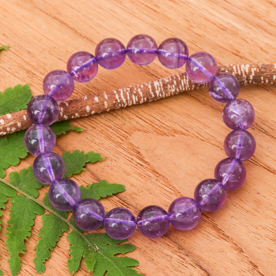 Handcrafted Amethyst Beaded Stretch Bracelet from Thailand - Sweet Mist