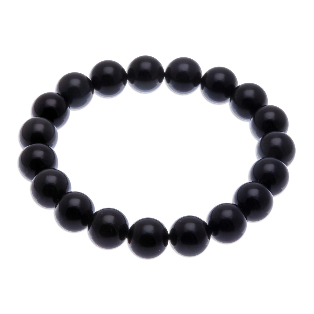 Handcrafted Obsidian Beaded Stretch Bracelet from Thailand - Dark Mist